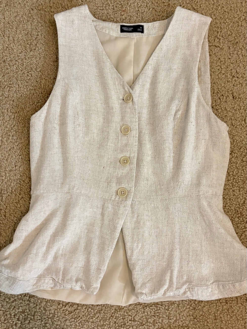 Simply Vera Vera Wang Cream Button-Front Linen-Blend Vest